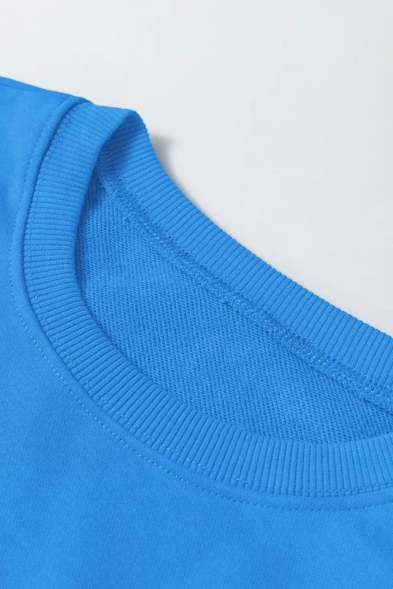 Sky Blue Solid Color Drop Shoulder Long Sleeve Basic Sweatshirt - Love Salve